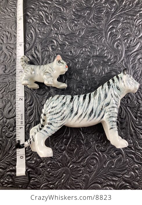 Ceramic White or Bleached Tiger Mamma and Cub Figurines - #AfaQej1c0fQ-9
