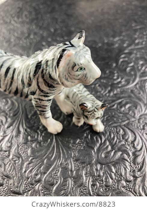 Ceramic White or Bleached Tiger Mamma and Cub Figurines - #AfaQej1c0fQ-8