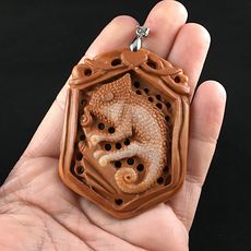 Chameleon Lizard Carved Jasper Stone Pendant Jewelry #xyFk8q8RhWc