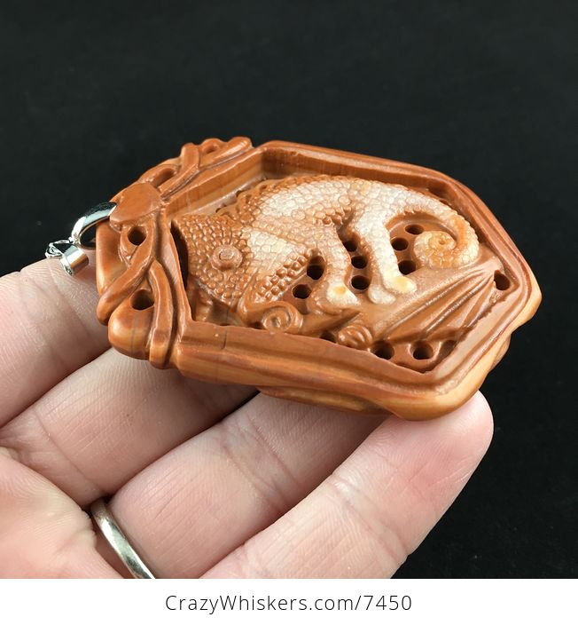 Chameleon Lizard Carved Jasper Stone Pendant Jewelry - #xyFk8q8RhWc-4
