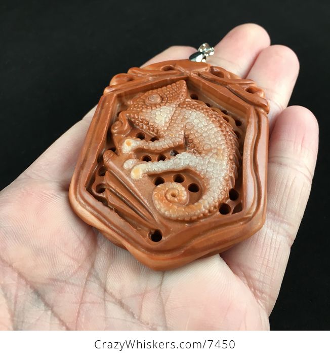Chameleon Lizard Carved Jasper Stone Pendant Jewelry - #xyFk8q8RhWc-2