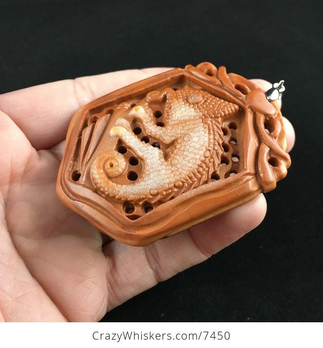 Chameleon Lizard Carved Jasper Stone Pendant Jewelry - #xyFk8q8RhWc-3