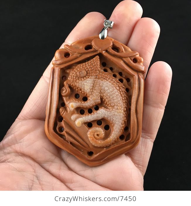 Chameleon Lizard Carved Jasper Stone Pendant Jewelry - #xyFk8q8RhWc-1