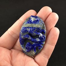 Chameleon Lizard Carved Lapis Lazuli Stone Pendant Jewelry #8IdX3S9fqpQ