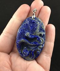 Chameleon Lizard Carved Lapis Lazuli Stone Pendant Jewelry #fTLY2jl82u8