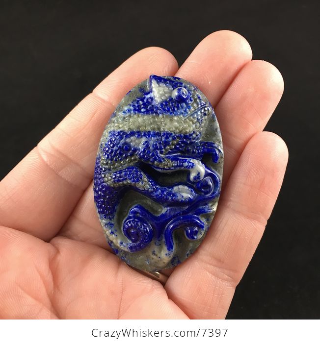 Chameleon Lizard Carved Lapis Lazuli Stone Pendant Jewelry - #8IdX3S9fqpQ-1