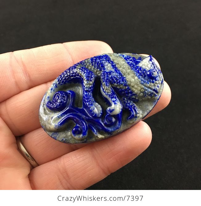 Chameleon Lizard Carved Lapis Lazuli Stone Pendant Jewelry - #8IdX3S9fqpQ-3