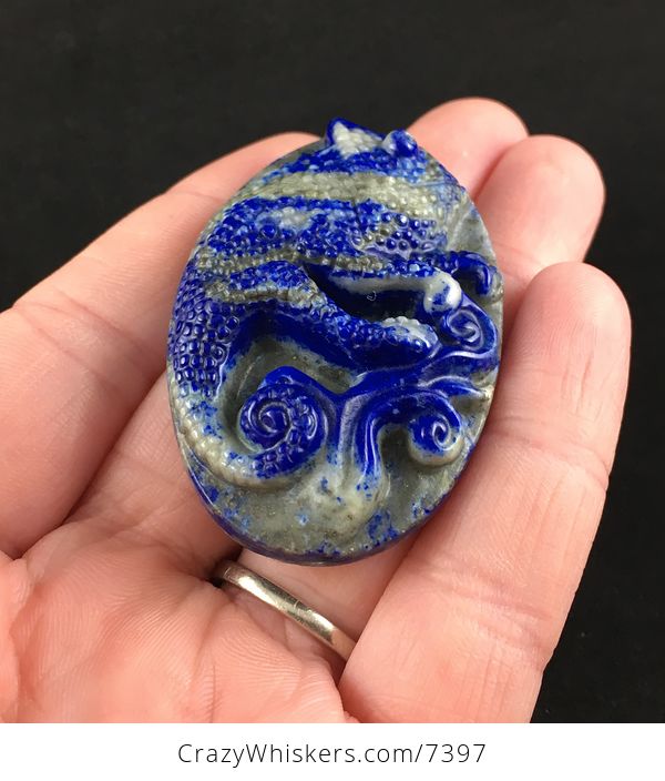 Chameleon Lizard Carved Lapis Lazuli Stone Pendant Jewelry - #8IdX3S9fqpQ-2
