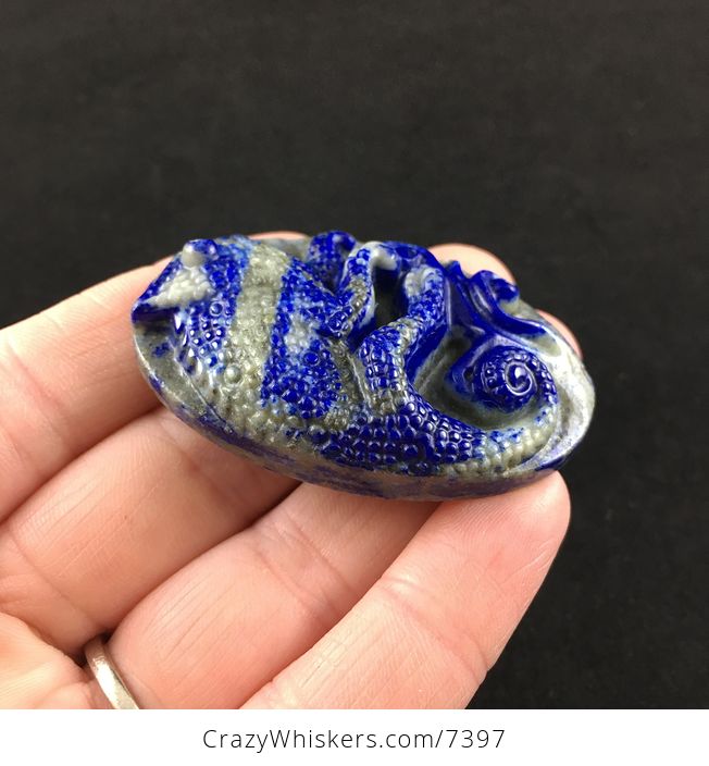 Chameleon Lizard Carved Lapis Lazuli Stone Pendant Jewelry - #8IdX3S9fqpQ-4