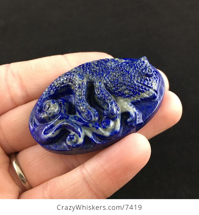 Chameleon Lizard Carved Lapis Lazuli Stone Pendant Jewelry - #KcOPUEb4Fso-3