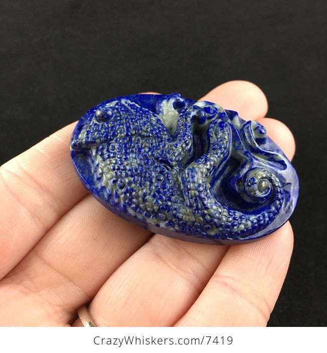 Chameleon Lizard Carved Lapis Lazuli Stone Pendant Jewelry - #KcOPUEb4Fso-4