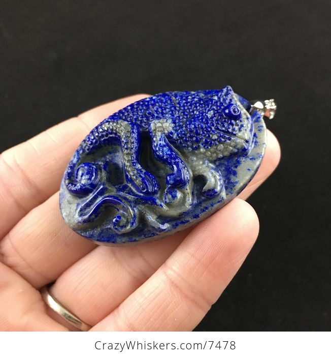Chameleon Lizard Carved Lapis Lazuli Stone Pendant Jewelry - #fTLY2jl82u8-4