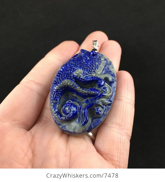 Chameleon Lizard Carved Lapis Lazuli Stone Pendant Jewelry - #fTLY2jl82u8-3