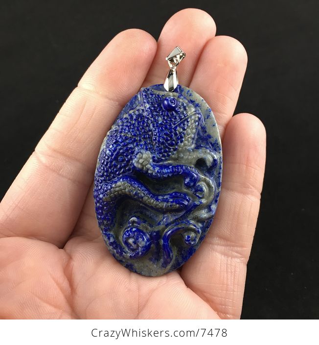 Chameleon Lizard Carved Lapis Lazuli Stone Pendant Jewelry - #fTLY2jl82u8-2