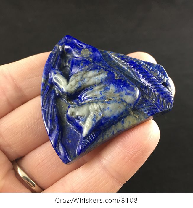 Charging Bull Carved in Lapis Lazuli Stone Jewelry Pendant - #oyjkAYUPtCg-3