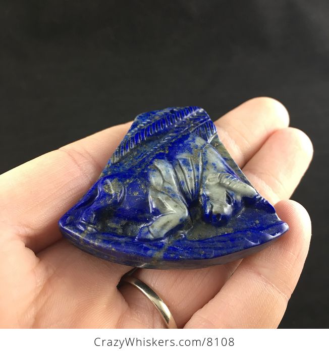 Charging Bull Carved in Lapis Lazuli Stone Jewelry Pendant - #oyjkAYUPtCg-2