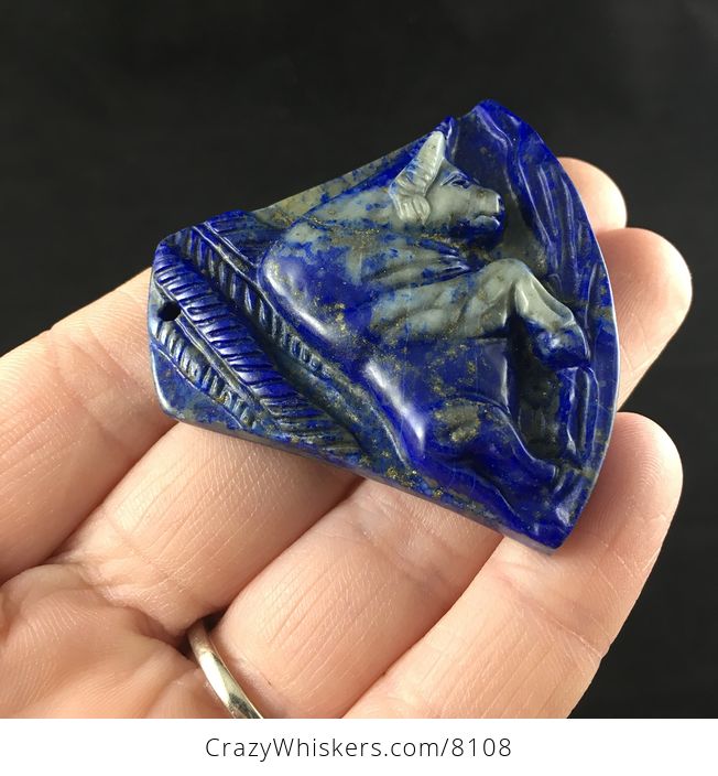 Charging Bull Carved in Lapis Lazuli Stone Jewelry Pendant - #oyjkAYUPtCg-4