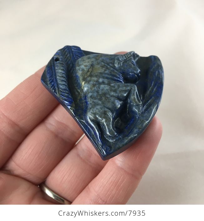 Charging Bull Carved Lapis Lazuli Stone Jewelry Pendant - #yHeg15FyekU-3