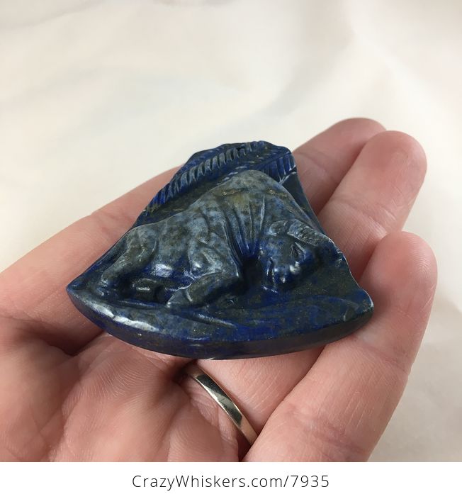 Charging Bull Carved Lapis Lazuli Stone Jewelry Pendant - #yHeg15FyekU-5