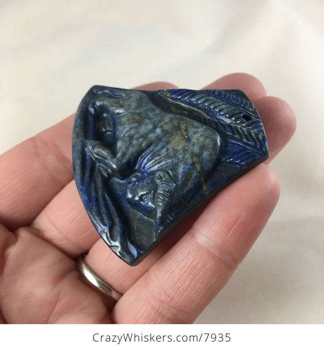 Charging Bull Carved Lapis Lazuli Stone Jewelry Pendant - #yHeg15FyekU-4