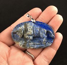 Charging Bull Carved Lapis Lazuli Stone Pendant Jewelry #bYmbLTLN31o