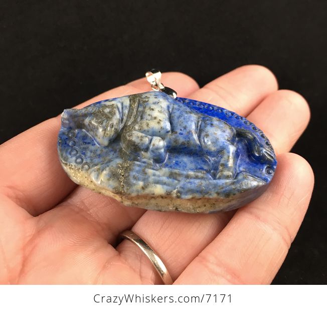 Charging Bull Carved Lapis Lazuli Stone Pendant Jewelry - #bYmbLTLN31o-2