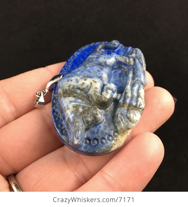 Charging Bull Carved Lapis Lazuli Stone Pendant Jewelry - #bYmbLTLN31o-4
