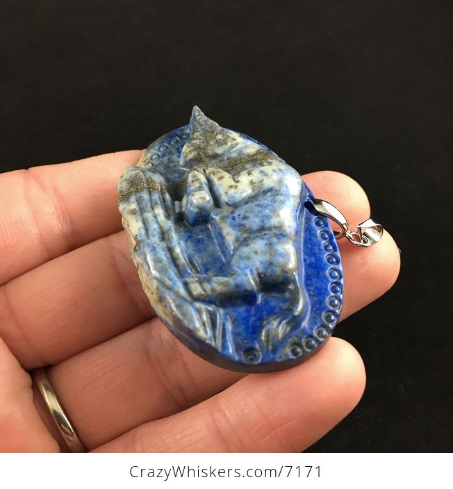 Charging Bull Carved Lapis Lazuli Stone Pendant Jewelry - #bYmbLTLN31o-3