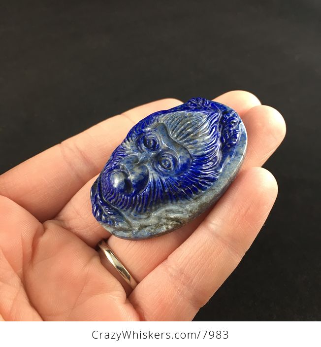 Chimpanzee Monkey Carved Lapis Lazuli Stone Pendant Jewelry - #BUEQgvKPaYE-2