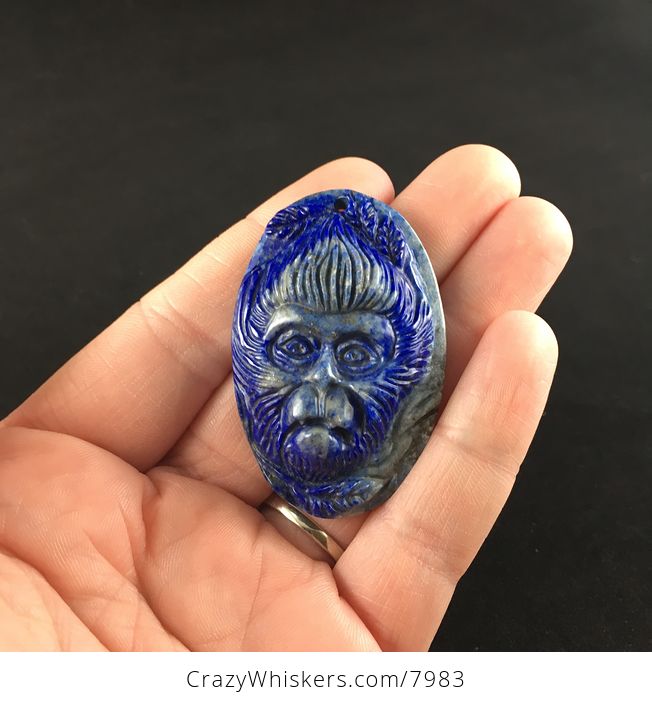 Chimpanzee Monkey Carved Lapis Lazuli Stone Pendant Jewelry - #BUEQgvKPaYE-1