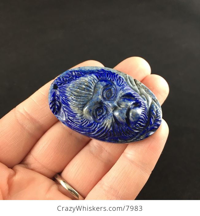 Chimpanzee Monkey Carved Lapis Lazuli Stone Pendant Jewelry - #BUEQgvKPaYE-3