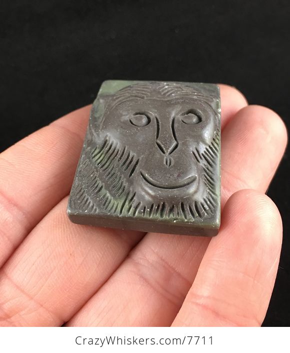 Chimpanzee Monkey Face Carved Ribbon Jasper Stone Pendant Jewelry - #qbGgcwUVZHs-2