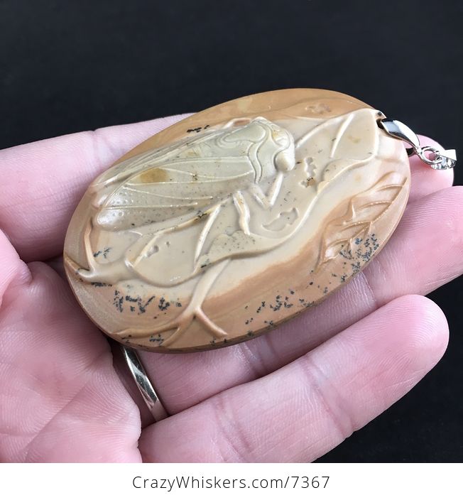 Cicada Carved Ribbon Jasper Stone Pendant Jewelry - #1CV1SMGfCUk-3
