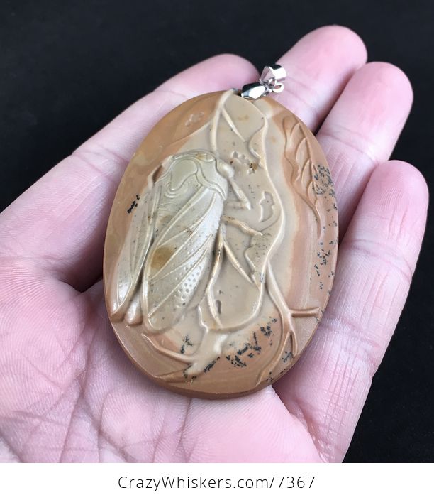 Cicada Carved Ribbon Jasper Stone Pendant Jewelry - #1CV1SMGfCUk-2
