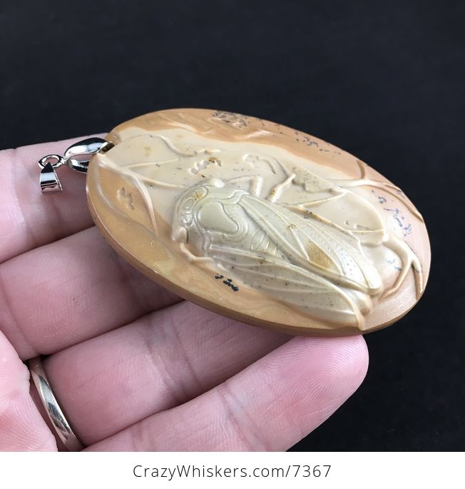 Cicada Carved Ribbon Jasper Stone Pendant Jewelry - #1CV1SMGfCUk-4