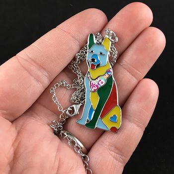 Colorful and Floral German Shepherd Dog Necklace Jewelry #6OZ2do81POg
