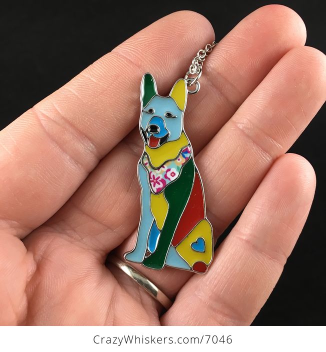 Colorful and Floral German Shepherd Dog Necklace Jewelry - #6OZ2do81POg-2