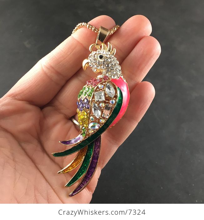 Colorful Blingy Parrot Bird Pendant Jewelry Necklace - #vB15gBtiTJo-2