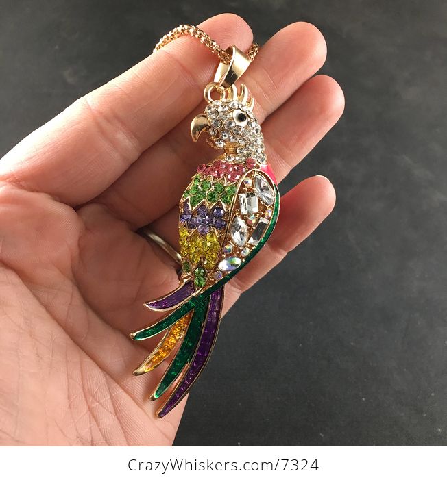 Colorful Blingy Parrot Bird Pendant Jewelry Necklace - #vB15gBtiTJo-4
