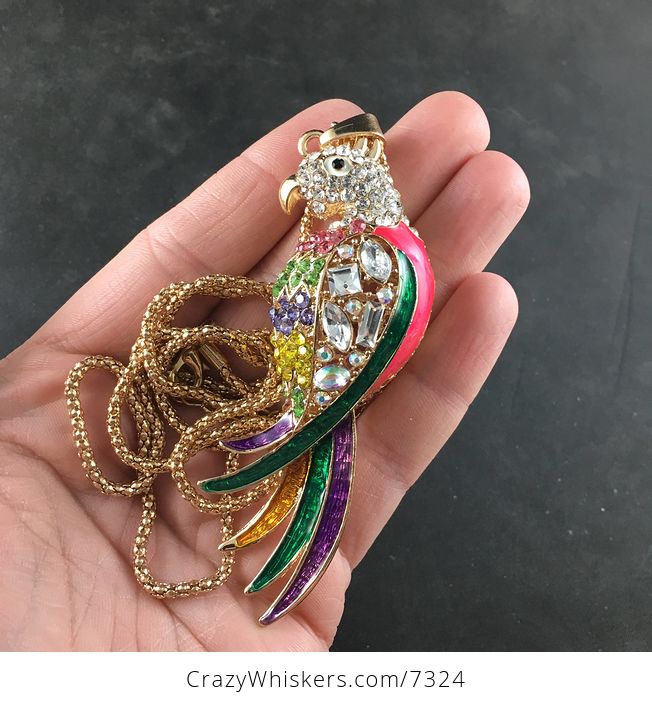 Colorful Blingy Parrot Bird Pendant Jewelry Necklace - #vB15gBtiTJo-1