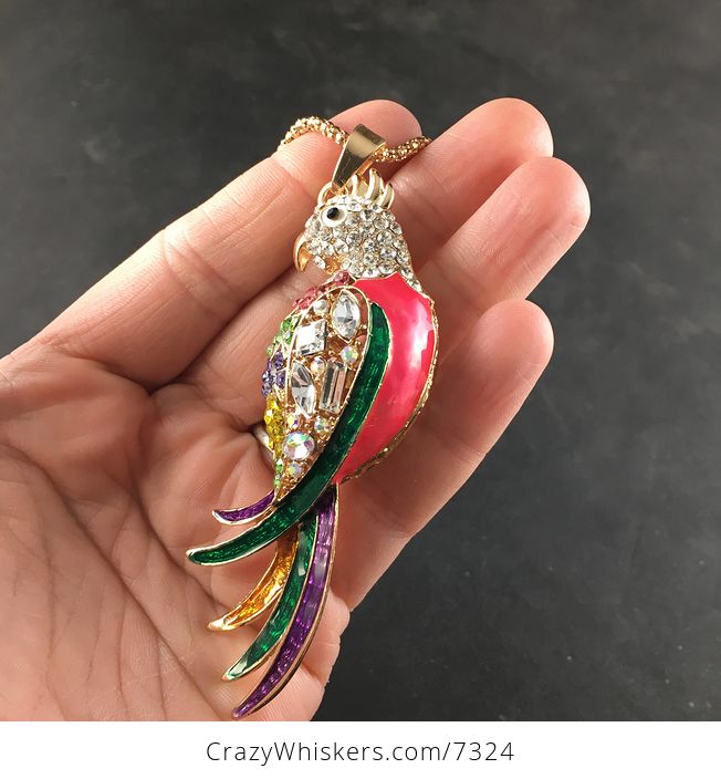 Colorful Blingy Parrot Bird Pendant Jewelry Necklace - #vB15gBtiTJo-3