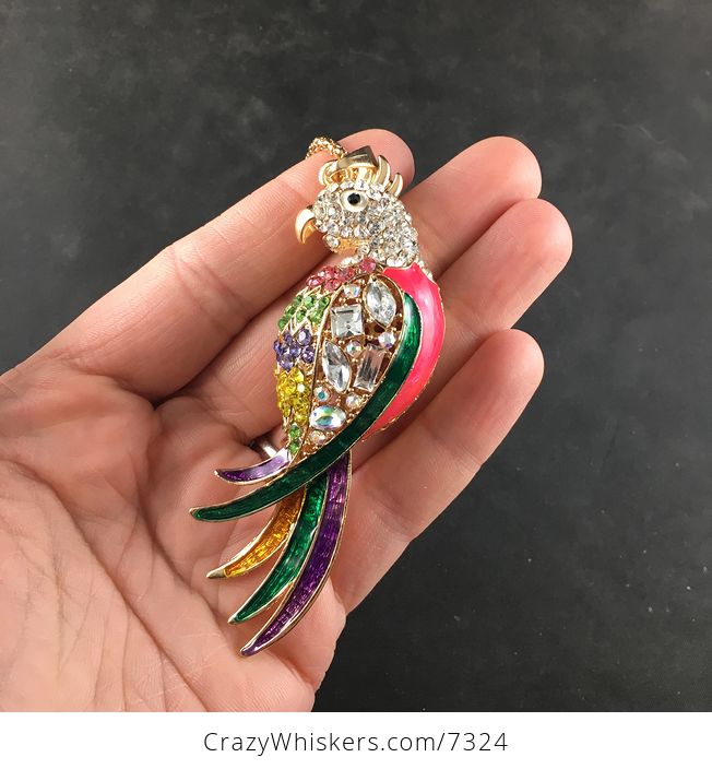 Colorful Blingy Parrot Bird Pendant Jewelry Necklace - #vB15gBtiTJo-5