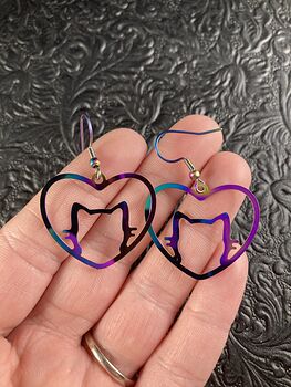 Colorful Chameleon Metal Cat Heart Earrings #Ob0eL9CLIic