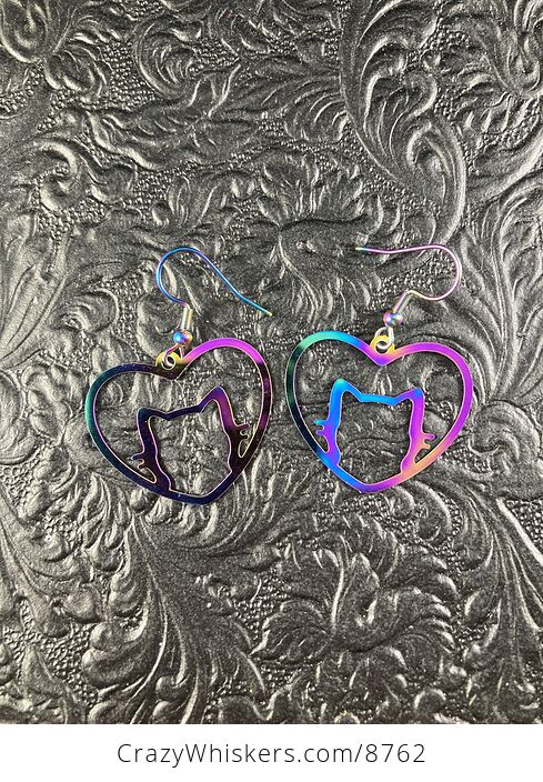 Colorful Chameleon Metal Cat Heart Earrings - #Ob0eL9CLIic-2
