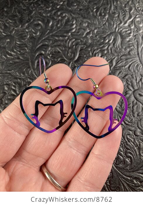 Colorful Chameleon Metal Cat Heart Earrings - #Ob0eL9CLIic-1