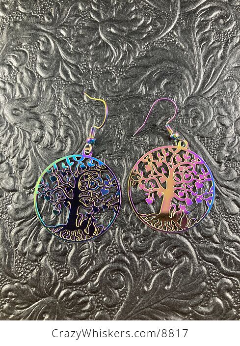 Colorful Chameleon Metal Cats and Tree of Love Earrings - #hk43vsiOvZ0-3