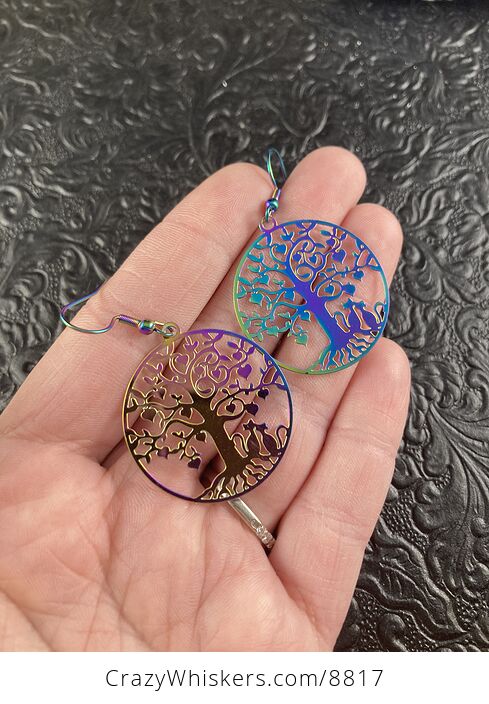 Colorful Chameleon Metal Cats and Tree of Love Earrings - #hk43vsiOvZ0-1