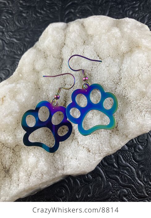 Colorful Chameleon Metal Dog Paw Print Earrings - #oWqDkqn0Zlw-2