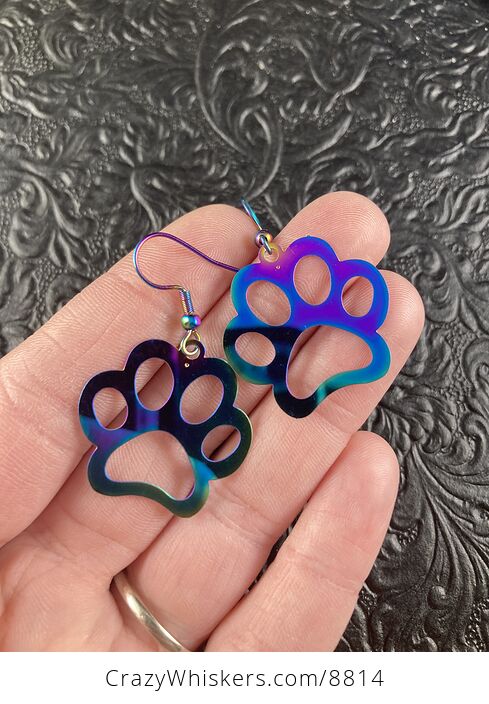Colorful Chameleon Metal Dog Paw Print Earrings - #oWqDkqn0Zlw-3