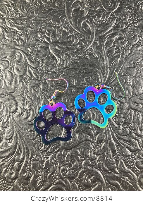 Colorful Chameleon Metal Dog Paw Print Earrings - #oWqDkqn0Zlw-5